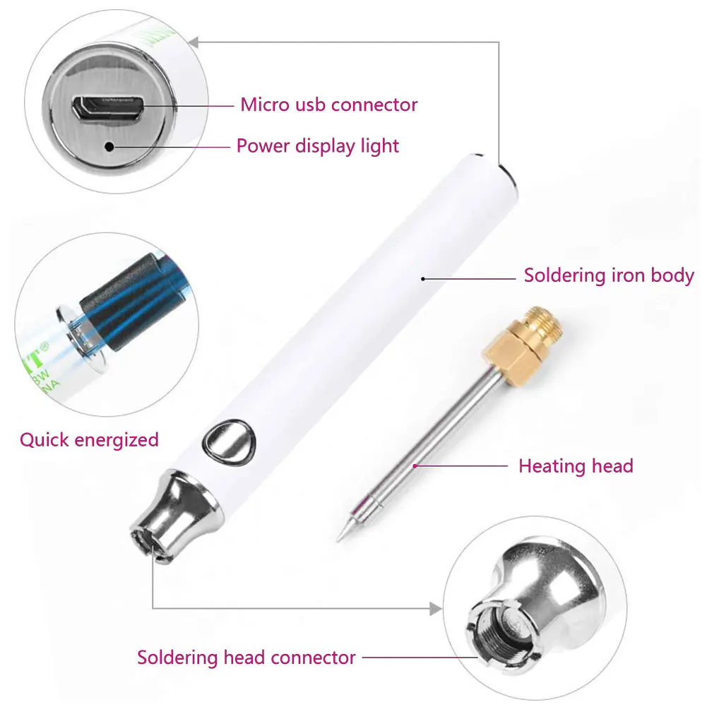 

New Soldering Iron Kit USB Welding Tool 5V 8W Electric Adjustable with Solder Wire Cable for Repaired Usages Welding Equipment
