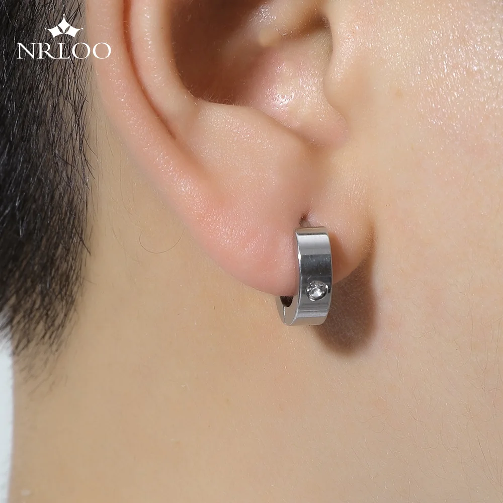 

Simple Ladies/Men Stainless Steel Small Earrings Jewelry Trend Single Diamond Titanium Steel Diamond Thin Circle Earrings