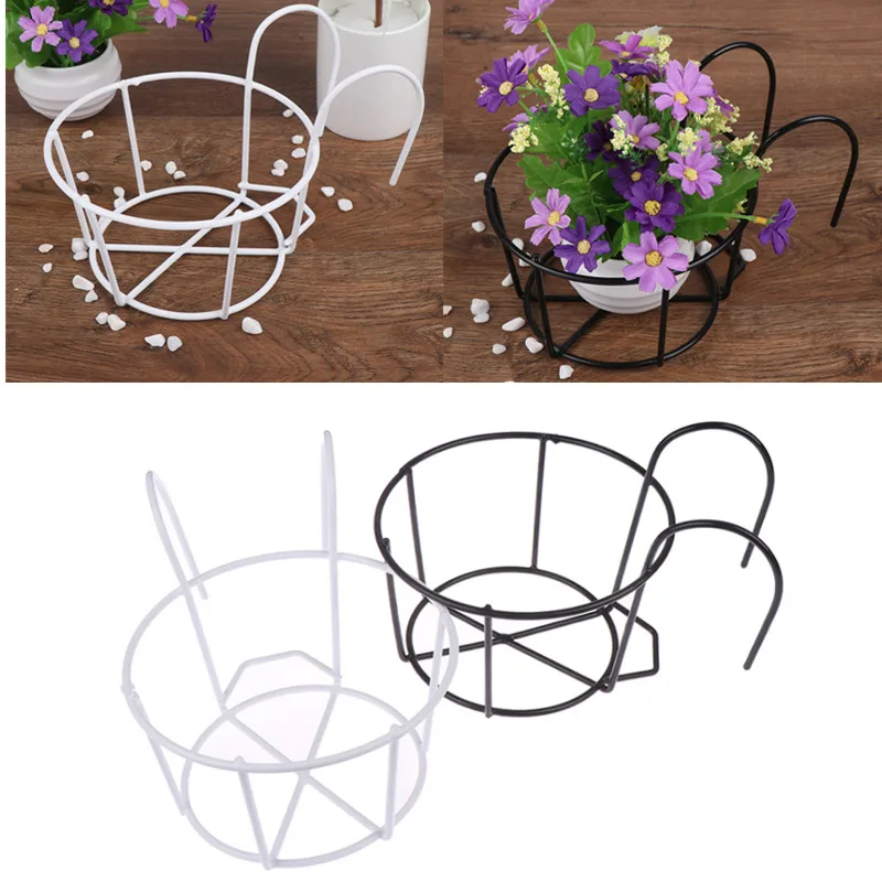 

1PC S M Hanging Plant Iron Racks Balcony Round Flower Pot Rack Railing Fence Outdoor Garden Supplies Home Decoration