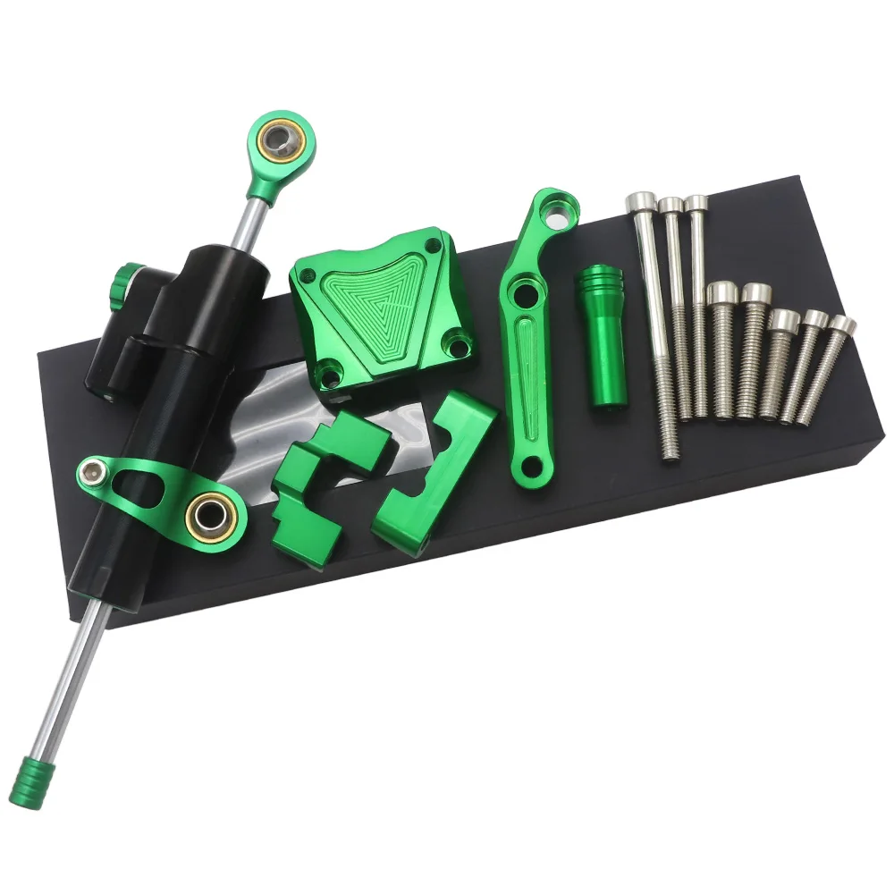 Green set Амортизатор рулевого механизма cnc стабилизатор и титановый кронштейн крепления для Kawasaki Ninja 300 NINJA300 EX300 2013 - Цвет: Green set