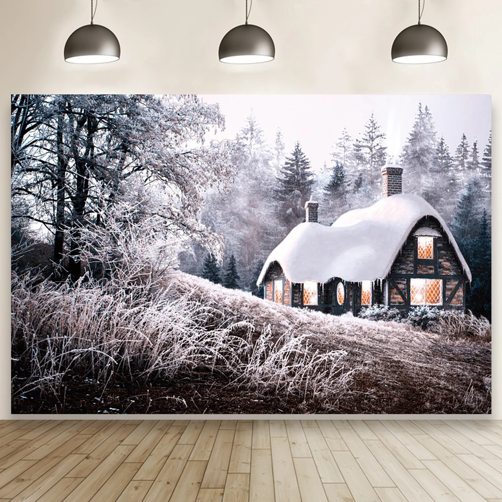 

Laeacco зимний уличный пейзаж фон лес Дом снег декор комнаты день рождения портрет фотографический фон для фотостудии