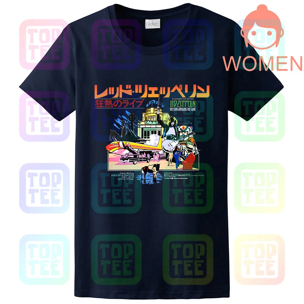 WOMEN-NAVY Led Zeppelin группа футболка Японская песня остается тот же фильм Ретро Винтаж уличная размеры S-3Xl - Цвет: WOMEN-NAVY