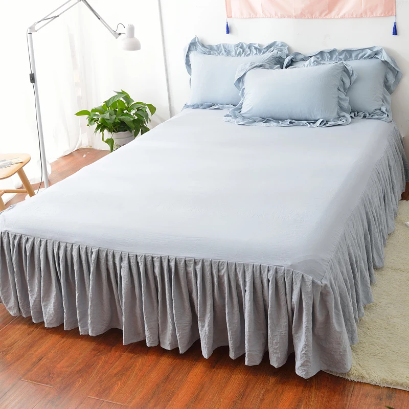 Washed Cotton Bed Skirt ( Without Pillowcase ) Fitted Sheet Comfortable Bedsheet King Queen Size Bedspread Mattress Cover | Дом и сад