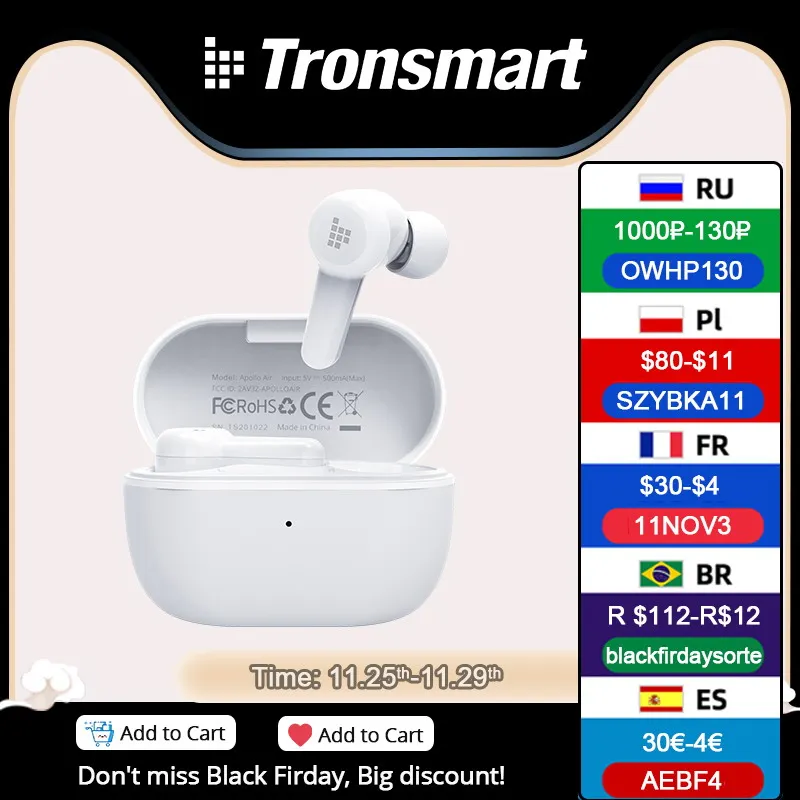 Беспроводные наушники Tronsmart Apollo Air + ANC с поддержкой Bluetooth 5 2 активным