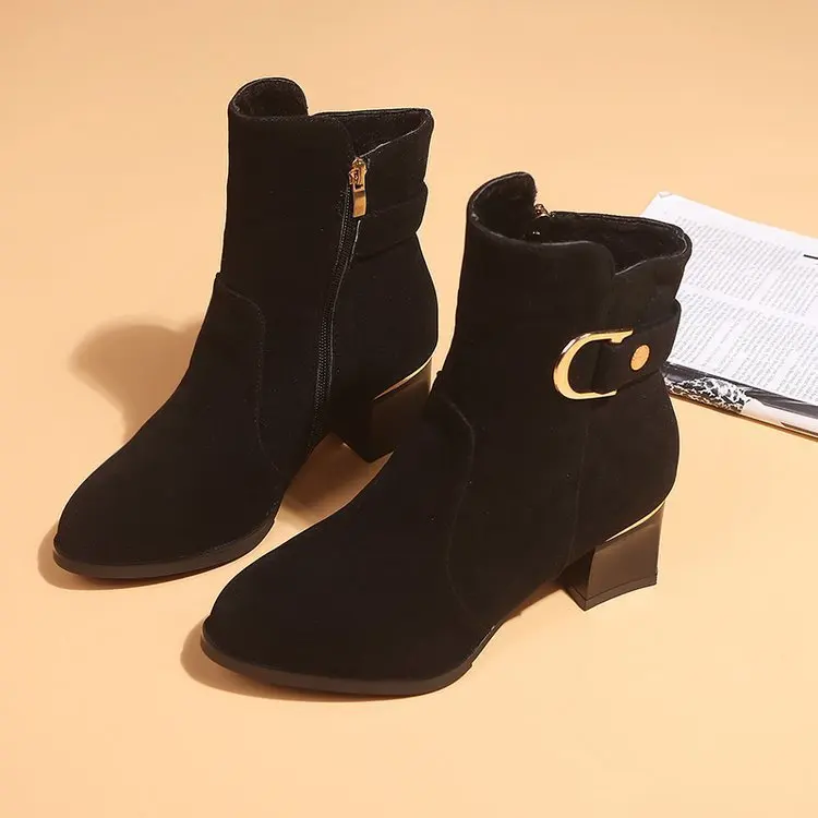 Ботинки женские на квадратном каблуке повседневные однотонные винтажные