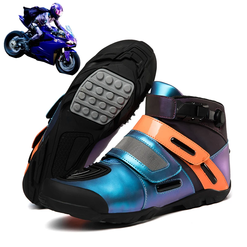 

Мужские мотоциклетные ботинки, модная цветная Яркая обувь для езды по бездорожью и путешествиям, женские мотоциклетные ботинки