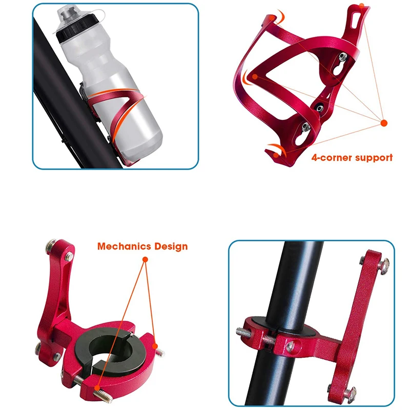 

Bike Cup Holder, Bicycle 2-In-1 Bottle Bracket, Universal Rotation Cup Drink Holders for Bike Handlebars,Red