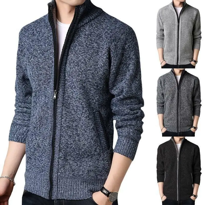 

Winter Mens Knitted Cardigan High Neck Warm Jacket Jumper Zip Up Coat Knitwear