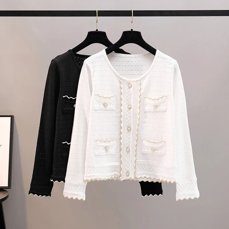 

Spring and autumn tops women's outer knit sweater cardigan thin ice silk white short sweater women's long-sleeved jacket