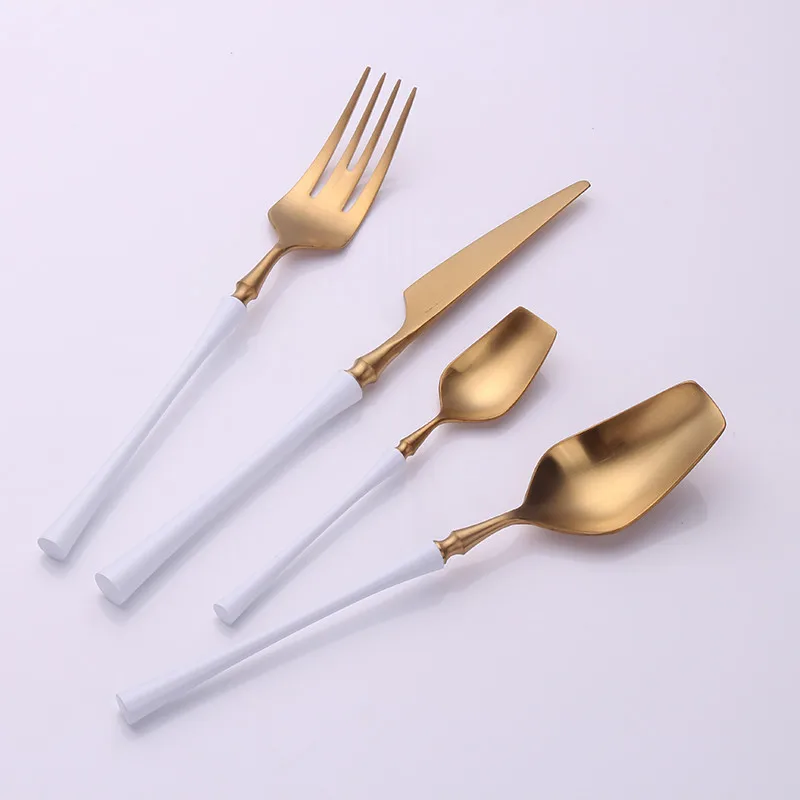

Matte White Gold Cutlery Set Stainless Steel Dinnerware Set Kitchen Knife Fork Spoon Tea Spoon Restaurant Western Tableware Set