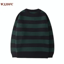 Vintage Knitted Sweater Men Women Harajuku Casual Cotton Pullover Tate Langdon Sweater Same Style Green Striped Tops 2021 Autumn