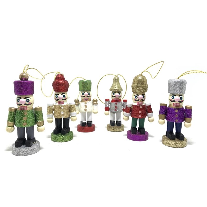 

6CM Glitter Nutcracker Puppets Toy Doll Christmas Tree Pendant Soldier Wood Puppets for Children Christmas Gift 6pcs/Set ht177