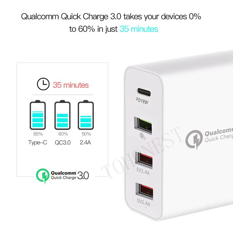 Умное зарядное устройство с 4 USB портами 48 Вт быстрое 3 0 для iPhone Samsung Xiaomi Huawei