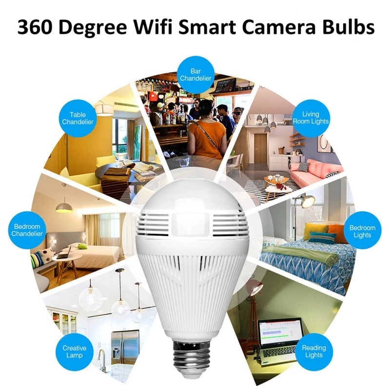 960P 360 градусов Wifi светодиодный светильник смарт-камера HD видео Беспроводная