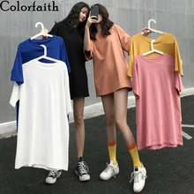 Colorfaith Новинка 2020 женские летние футболки однотонные