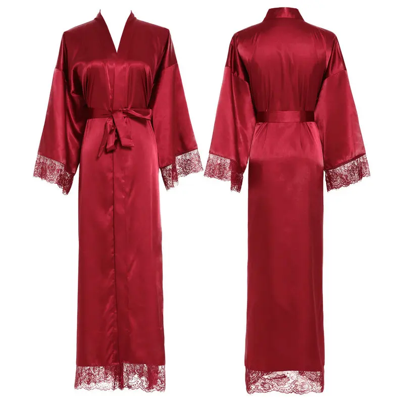 red YUXINBRIDAL новые шелковые, атласные, с кружевами халат подружки невесты Свадебные платья Свадебный длинный халат женский халат белый - Цвет: red