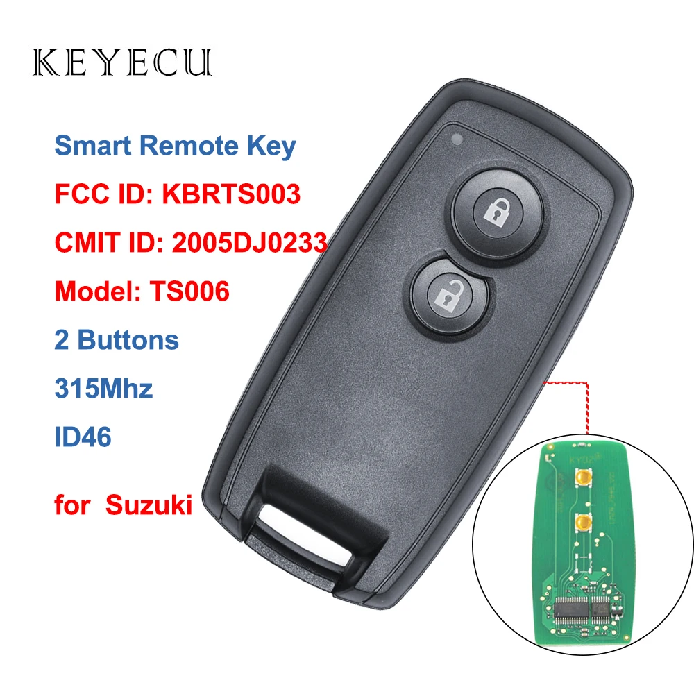 Keyecu TS006 умный дистанционный ключ с 2 кнопками 315 МГц ID46 для Suzuki SX4 Grand Vitara Swift FCC: KBRTS003