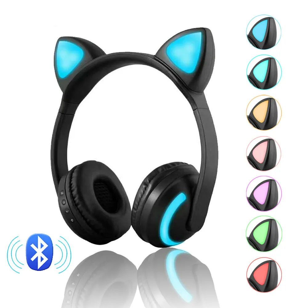 7 цветов светодиодный светильник Bluetooth стерео наушники беспроводные кошачьи