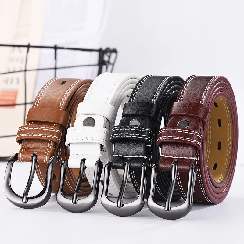 

Two-line Adjustable Men Women Pu Belts Young Students Hollow Out All-match Thin Pants Waistband Denim Dress Belts Metal Buckle