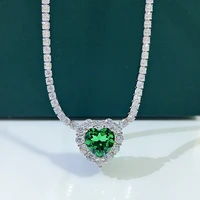 88mm green heart pendant necklace s925 sterling silver sparkling full diamond necklaces for women wedding party fine jewelry