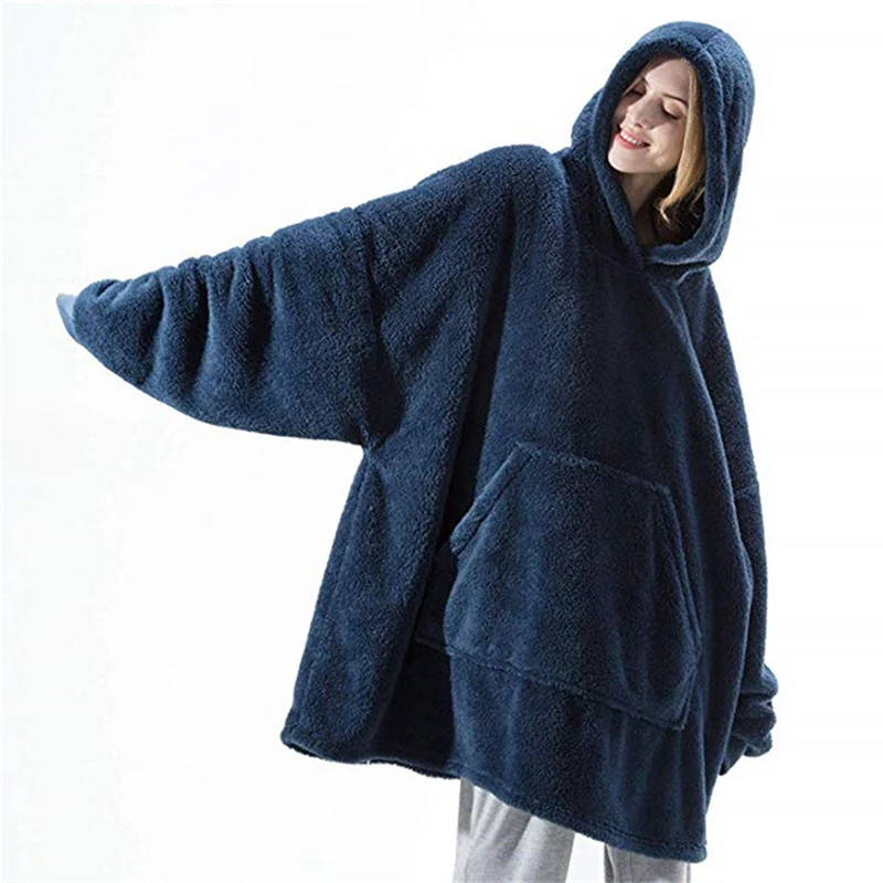 

Winter Oversized Female Blanket Hoodies Loose Hooded Long Sleeves Sweatshirt Plush Coats Warm Ladies Hoodies Homewear