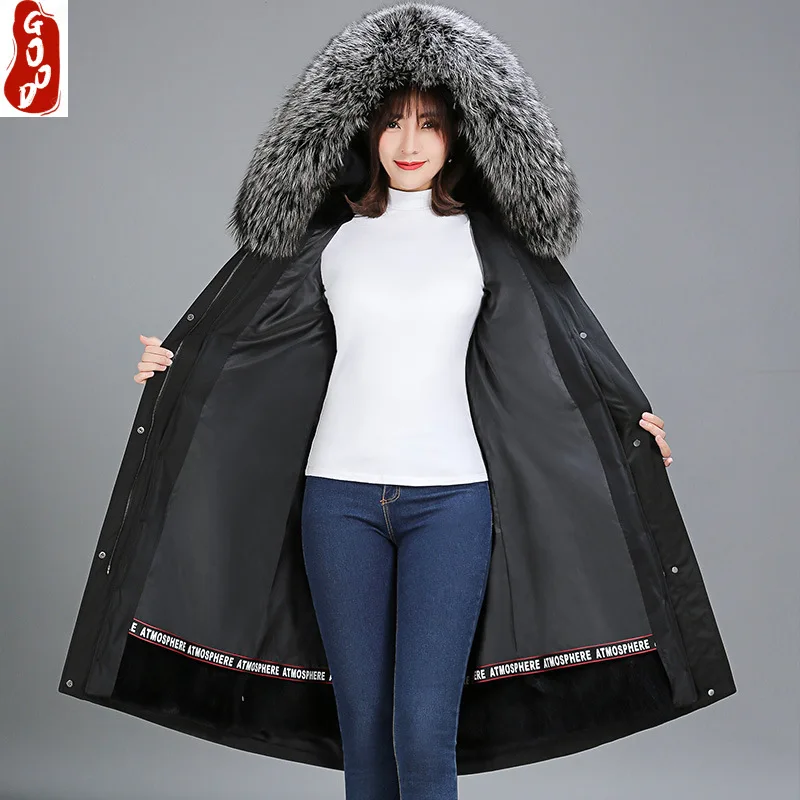 

Winter Real Fur Coat Female Natural Rex Rabbit Fur Liner Jacket Large Fox Fur Hooded Clothes 2021 Korean Warm Coat LW1492