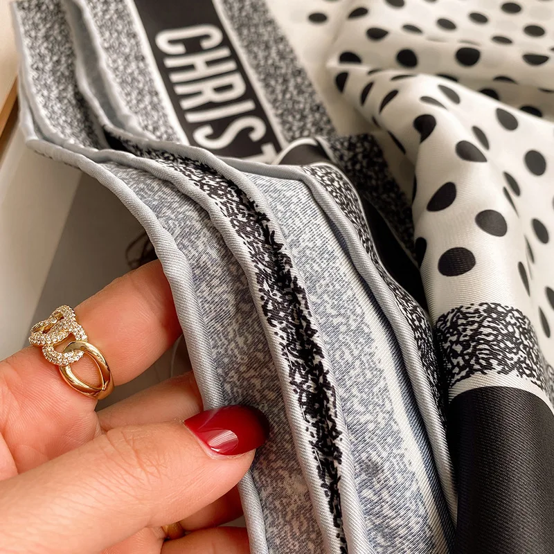 

2021 New 90 Twill Thick Fashion Big Square Scarf Female Summer Air Conditioning Shawl Scarf Polka Dot Silk Scarf