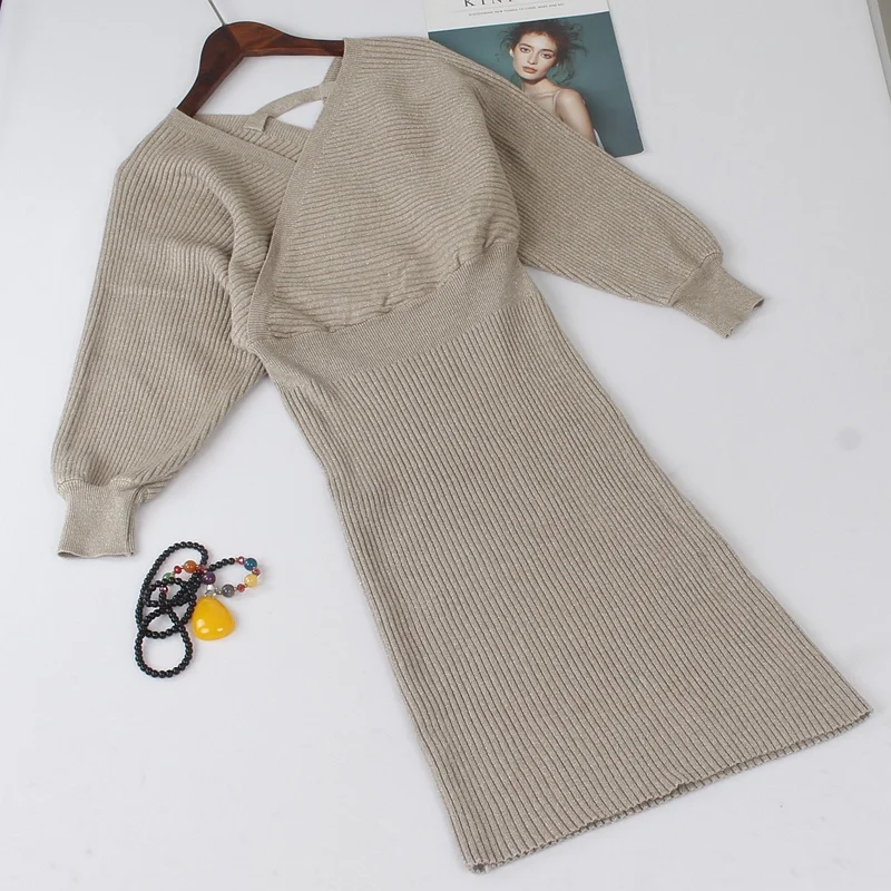 GIGOGOU блестящее осенне зимнее вязаное женское платье свитер с люрексом