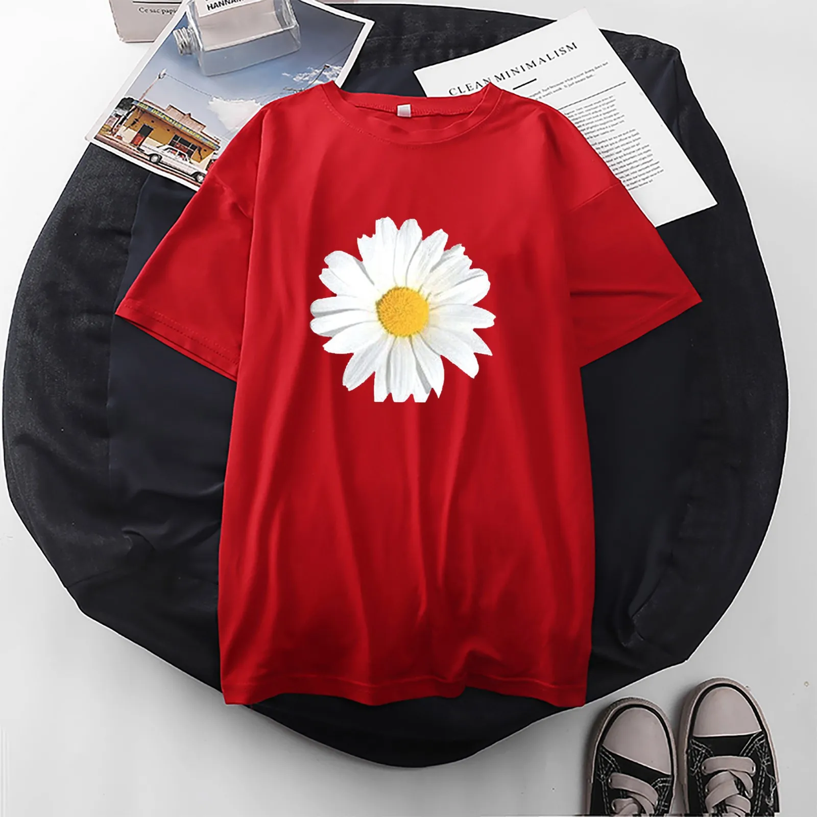

Fashion Daisy Printed Blouse Shirt Loose O-Neck Tops Summer Tee Casual Ladies Tops Female Women Short Sleeve Blusas Pullover