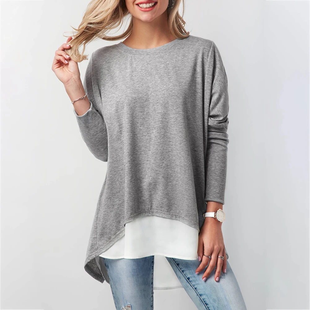 Женская блузка с длинным рукавом и круглым вырезом|Блузки| |