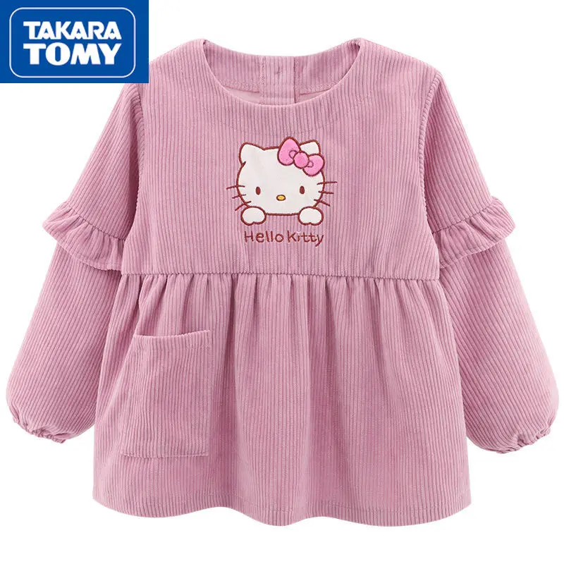 

TAKARA TOMY cute cartoon Hello Kitty print overalls apron waterproof bib children eating anti-dirty clothes