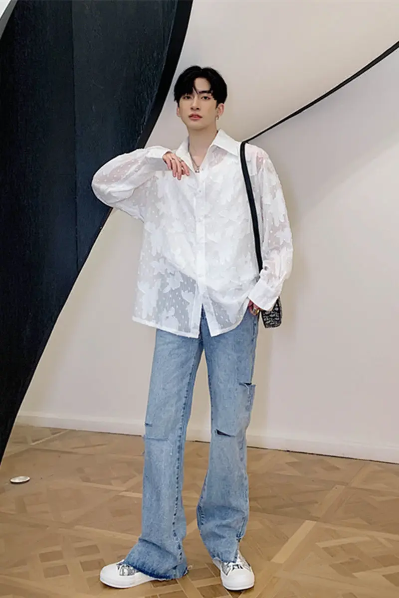 IEFB/мужская одежда осенняя новая рубашка мужская специальная жаккардовая ткань