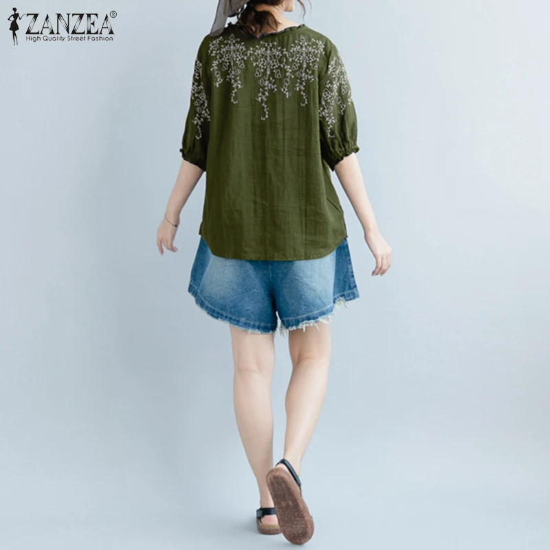 Модная хлопковая туника с круглым вырезом женская летняя блузка ZANZEA 2021