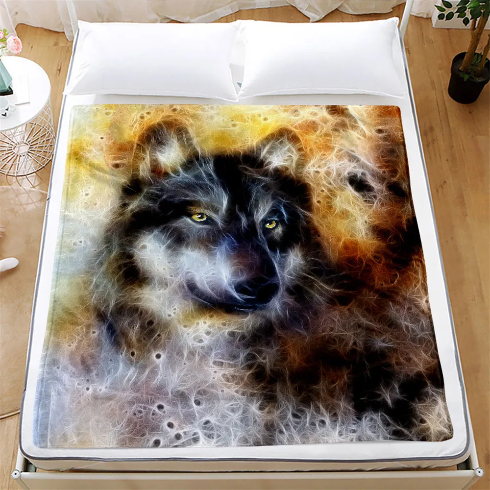 

Wolf Blanket Men 3D Cartoon Sherpa Blanket Double Thick Velvet Warm Super Soft Flannel Office Nap Blanket Sofa Bedding