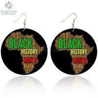 somesoor black history african month map design wood drop earrings double sides print freedom writings dangle for women gifts