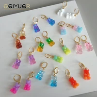 2022 cute transparent gradient resin bear earrings for women jewelry brass drop dangle hoop beads necklace girl gift wholesale