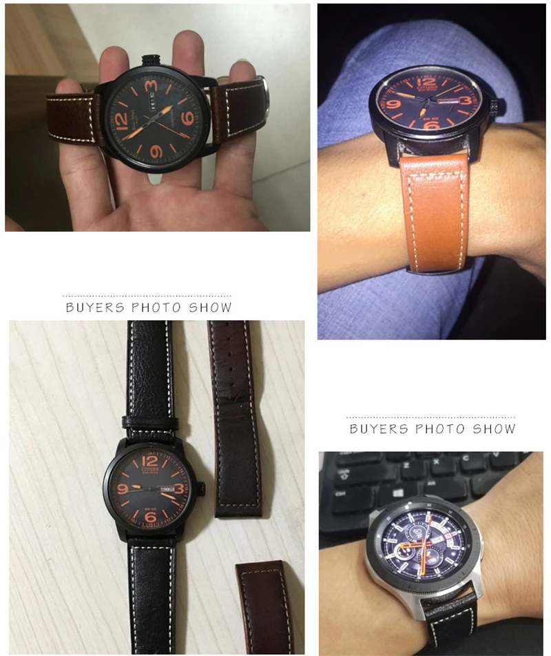 Ремешок для часов из натуральной кожи 22 мм Samsung Galaxy Watch S3 Huawei GT Seiko Citizen Casio мужской