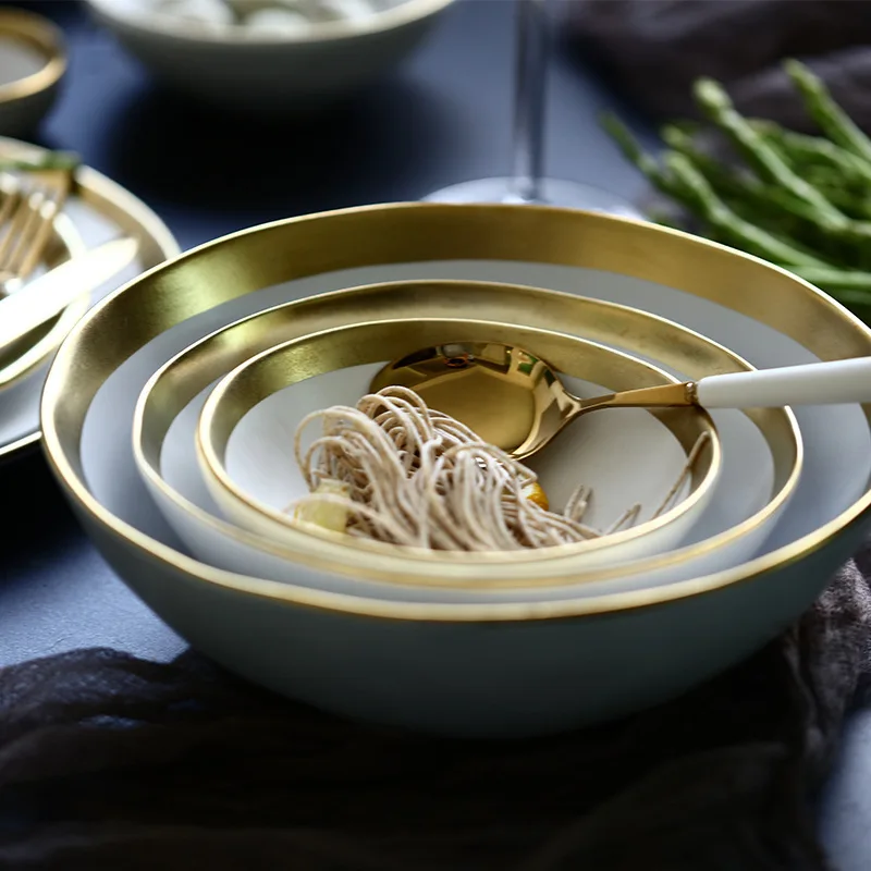 Позолоченная керамическая посуда оригинальная твердая цветное блюдо миска для