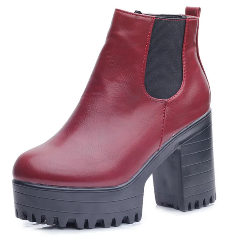 Koznoy/женские сапоги на квадратном каблуке; zapatos mujer; сапоги-лодочки из искусственной кожи до бедра; мотоциклетные высокие сапоги; кожаные ботильоны