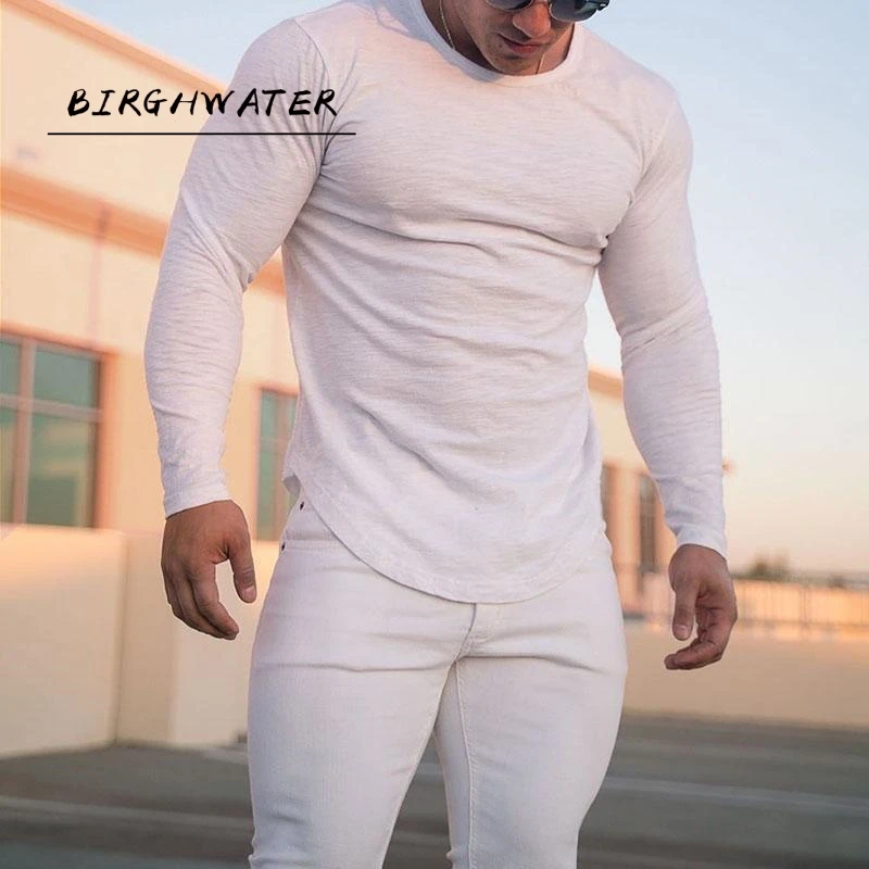 

2020 Autumn Fashion Men's T-shirt Sweater O-Neck Slim Fit Knittwear Mens Long Sleeve Pullovers Tshirts Men Fitness Pull Homme