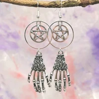 witch gothic skeleton hand shape pentagram dangle drop earrings cute trendy jewelry gift for women girl retro hoop new fashion
