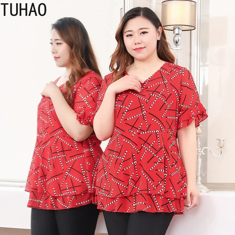 TUHAO 10XL 9XL 8XL размера плюс женские топы с оборками на рукавах красные свободные