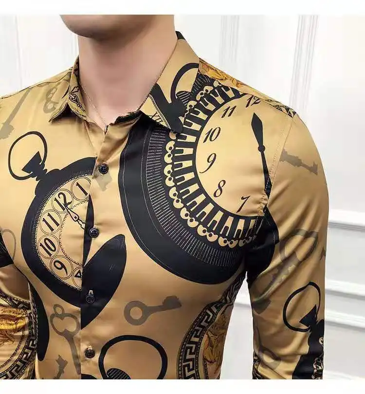 Для мужчин печати роскошные золотые Повседневная рубашка шерстяное пальто с