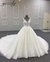 gelinlik 2022 luxury v neck ball gown princess wedding dress women plus size lace appliques bridal gown vestido boda yw13