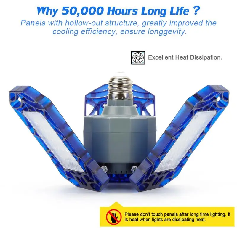 Светодиодный гаражный светильник 360 ° деформируемый тройной потолочный s E27 60 Вт/40