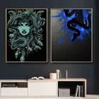 Картина на холсте, настенная художественная голова Медуза, Синяя абстрактная картина, Плакаты HD, современные декоративные картины с классическим принтом Креативная светлая роскошная прикроватная картина