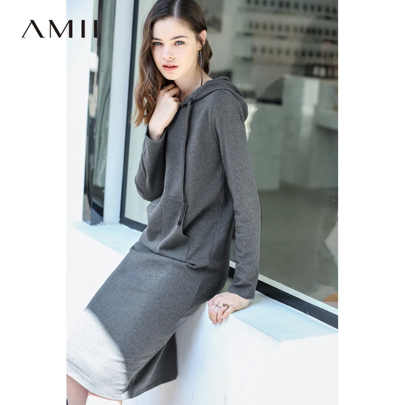 Женское платье с капюшоном Amii повседневное теплое плотное приталенное 11765031 на