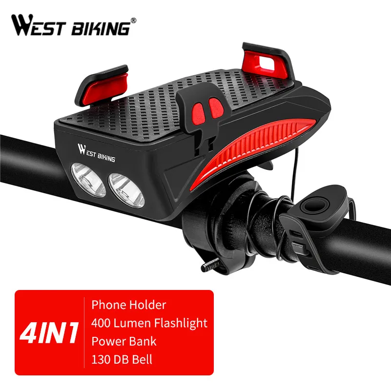 WEST BIKING 4 в 1 светодиодный передний светильник для велосипеда MTB лампа USB