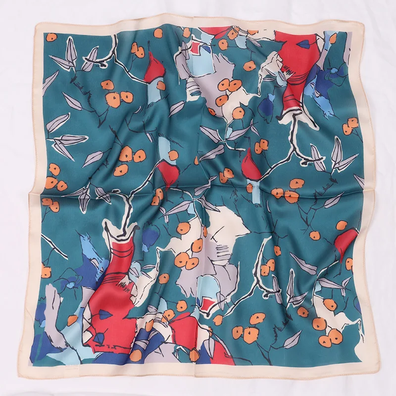 

Spring and autumn new imitation silk decoration women's scarf small square 50 literary cartoon hand-painted scarf tie dual-use s