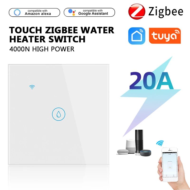 

Переключатель для водонагревателя Tuya ZigBee, умный сенсорный настенный выключатель с таймером и дистанционным управлением, работает с Google Home ...